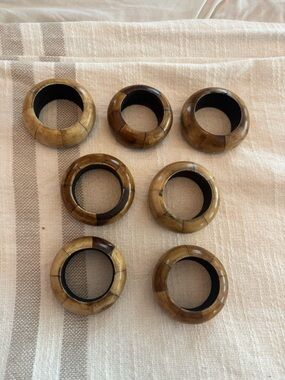 Set of 7 Wooden Napkin Rings - Mixed Brown Tones